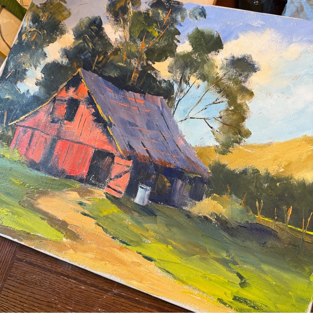 Red Barn Original Painting 14 Feathers 16x20 Canvas Art - Picture 4 of 9